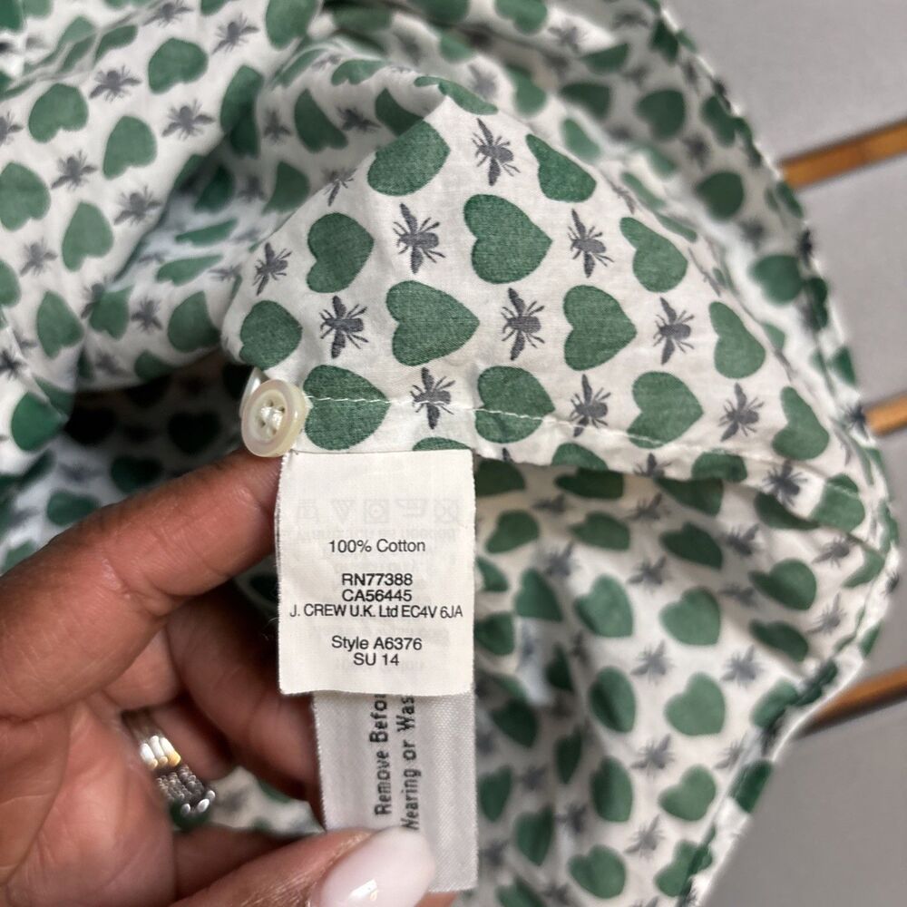 J. Crew Shirt Womens Size 10 Green Heart Fly Multicolor Long Sleeve Button Down - Picture 7 of 9